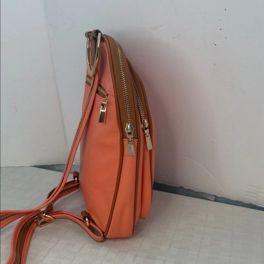 Valentina Italian Orange Pebbled Leather Sling Backpack/Shoulder Bag 🍊